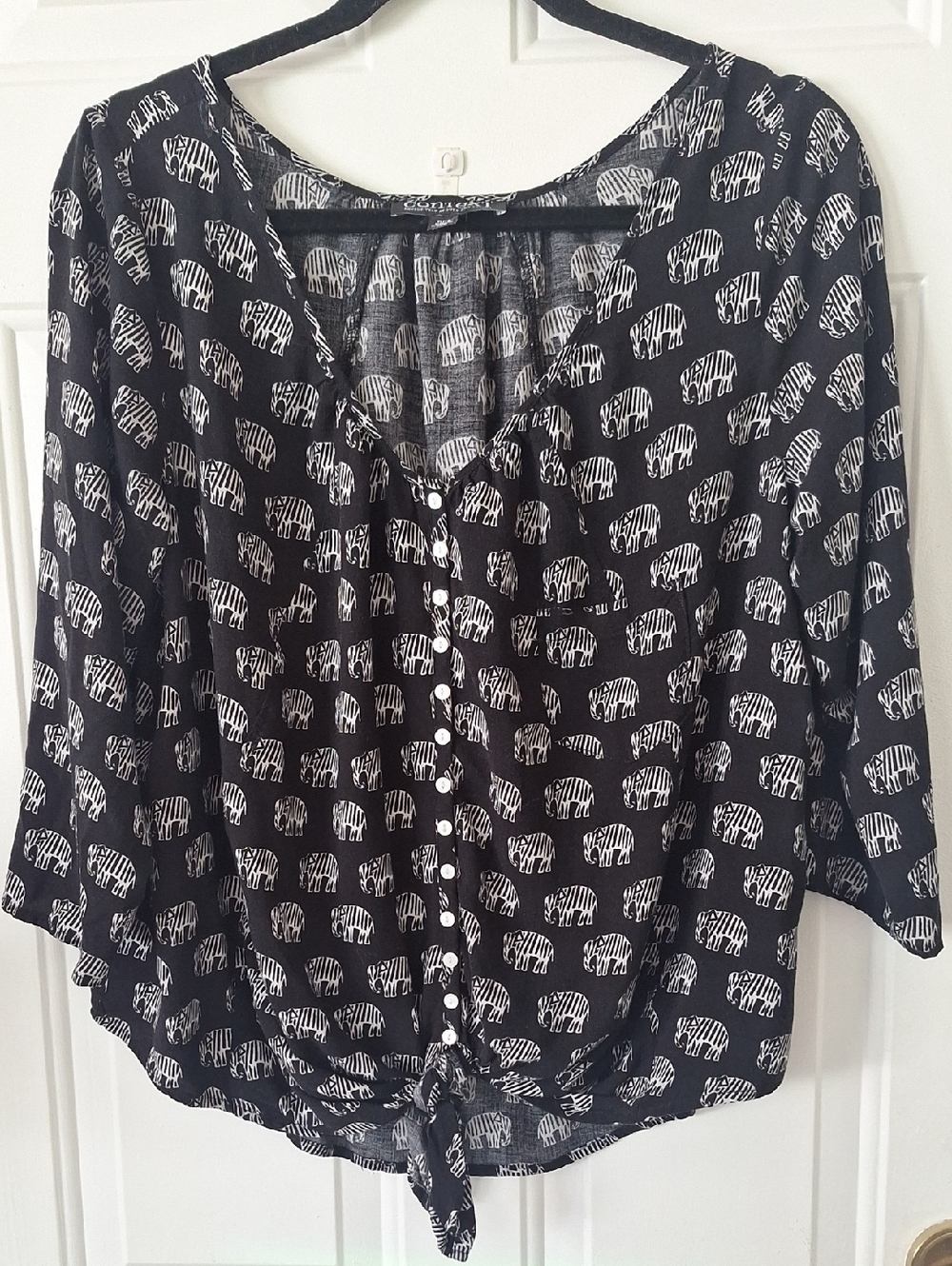 Context Black Elephant-Print Tie-Hem Blouse